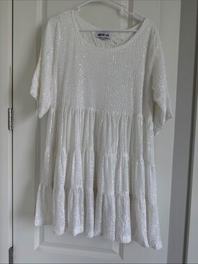 Amazing Lace Ivory Sequin Tiered Dress